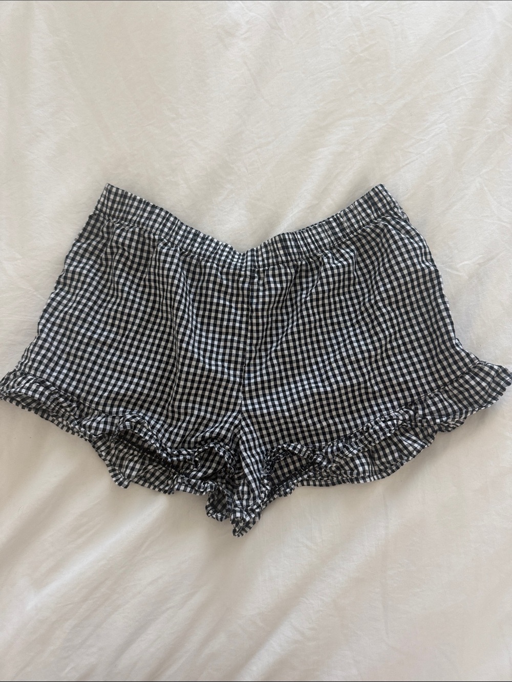 GAP Black and White Gingham Ruffle-Hem High-Waist Shorts